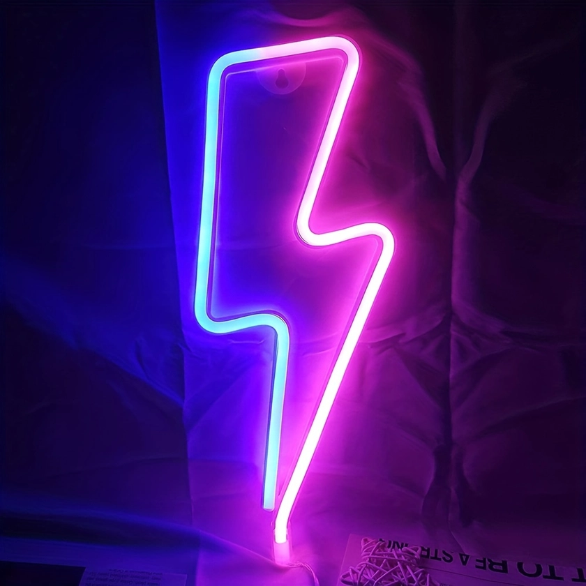 1pc Usb&Battery Powered Led Lightning Shaped Neon Sign, Novelty Neon Night Light For Bedroom, Wall,Game Room,Party Decor,Includes Hook For Easy Mounti