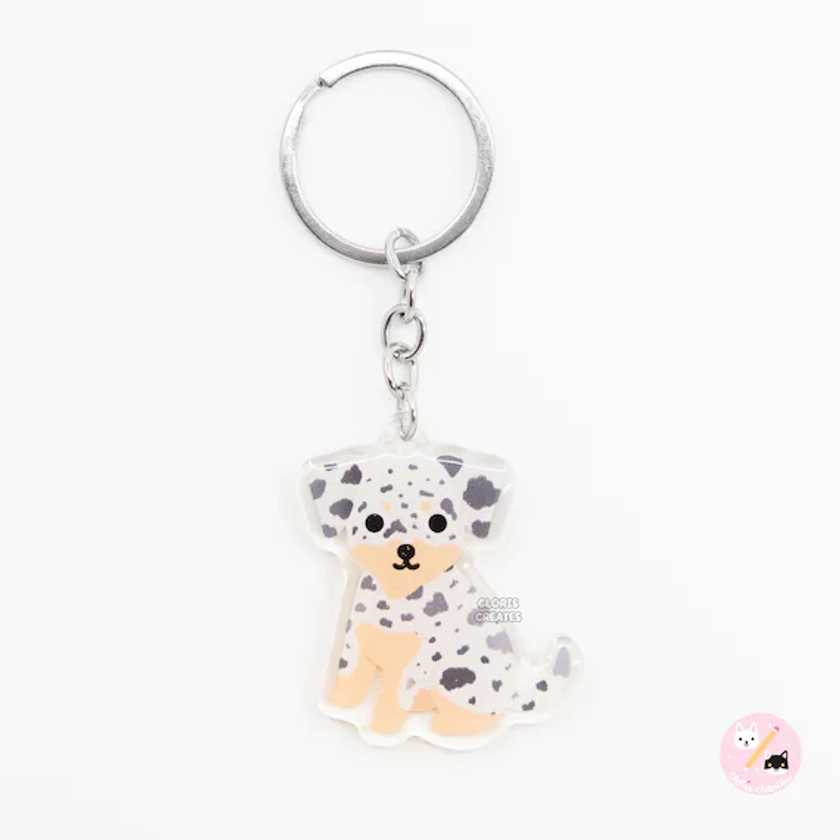 Blue Merle Louisiana Catahoula Leopard Dog Acrylic Keychain | Cartoon Kawaii Art Puppy Breed Charm | Chibi Cute Pet Loss Memorial Gift