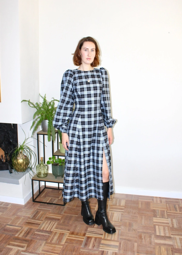 Millie dress light blue and black plaid