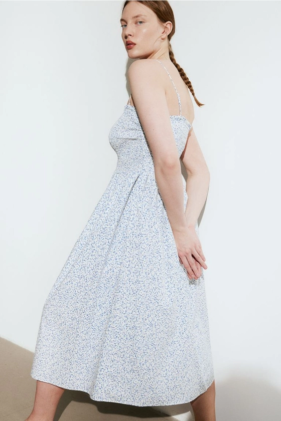 Smock-topped dress - White/Blue floral - Ladies | H&M GB