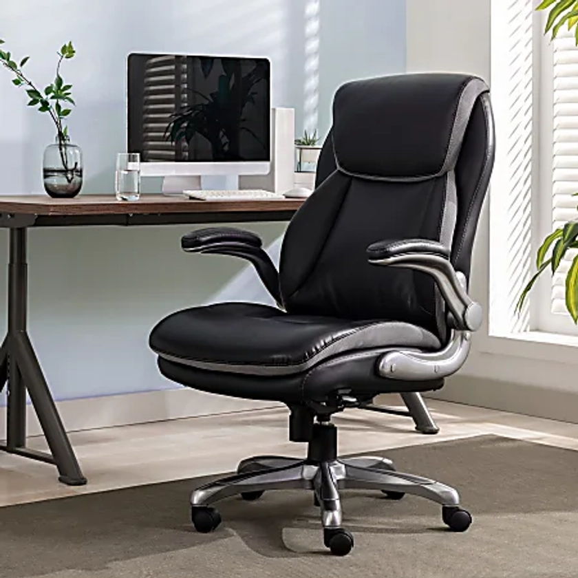 Serta Smart Layers Brinkley Ergonomic Bonded Leather High Back Executive Chair BlackSilver - Office Depot
