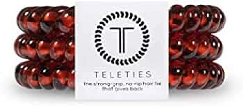 TELETIES - Spiral Hair Coils - Ponytail Holder Hair Ties for Women - Phone Cord Hair Ties - Strong Grip, No Rip, Water Resistant, No Crease Hair Tie Coils - 3 pack (Small, Tortoise)