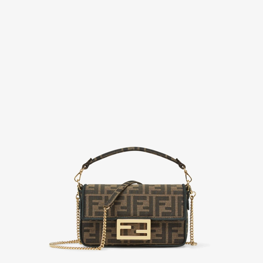 Baguette MiniBrown FF jacquard fabric bag