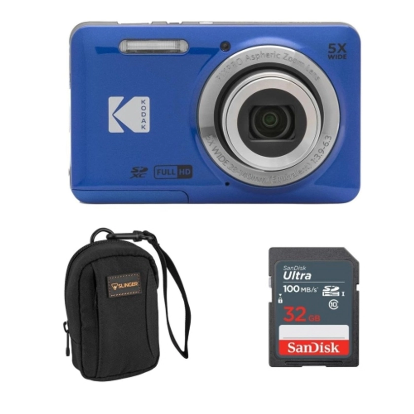 KODAK PIXPRO FZ55-BLU 16MP Digital Camera (BLUE) 5X Optical Zoom 28mm Wide Angle 1080P Full HD Video 2.7" LCD Vlogging Camera Bundled with SD Card and Slinger Camera Bag | Best Buy Canada