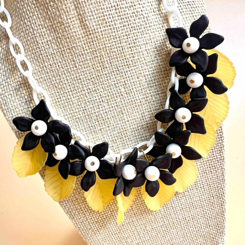 Sophisticated Handmade Necklace,white Plastic Chain With Floral Accents, Bakelite Celluloid Inspired Necklace by Style by Mrs Polly's Lucite - Etsy