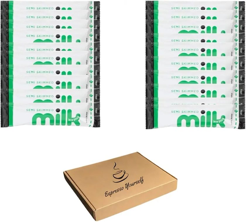 30 x Lakeland Dairies Milk In A Stick - UHT Semi Skimmed Milk Sachets - 10ml Each. Ideal for Travel, Camping, Work, Hotels, Airplanes, and Letterbox Friendly Packaging By Espresso Yourself