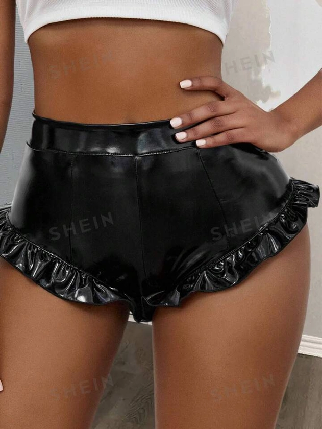 SHEIN Slayr Shorts De Pu Con Ribete De Volantes