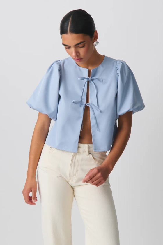 Puff sleeve blouse - Blauw - Dame - Gina Tricot