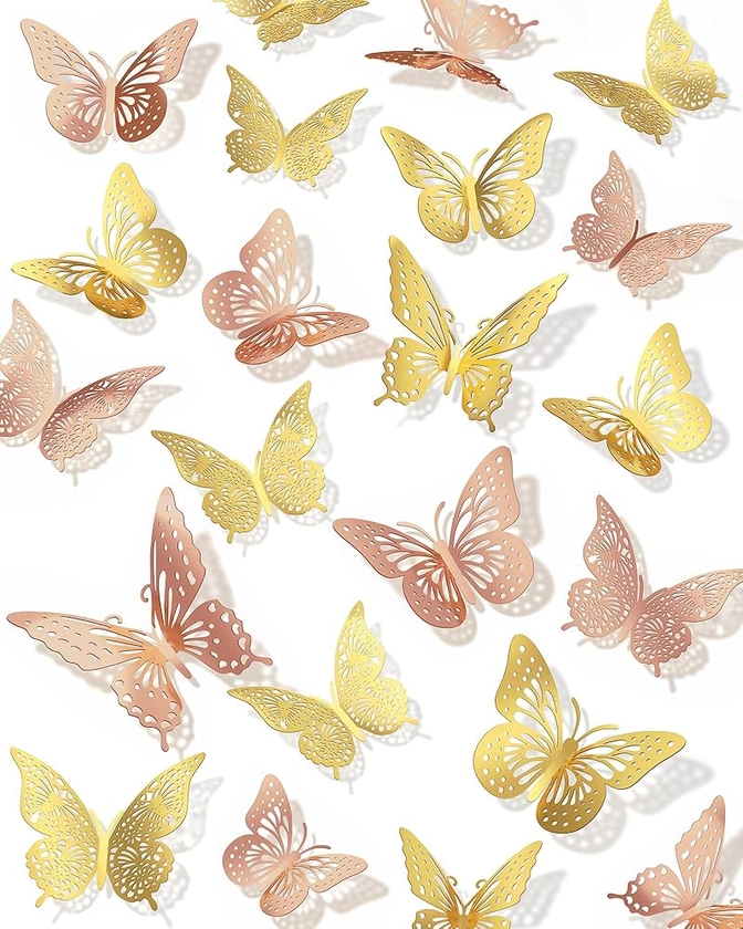 Amazon.com: 72Pcs 3D Butterfly Wall Decor, Rosegold and Gold Butterfly Decorations, 6 Styles 3 Sizes Removable Butterfly Wall Stickers Kids Bedroom Cake Nursery Room Decor : Tools & Home Improvement