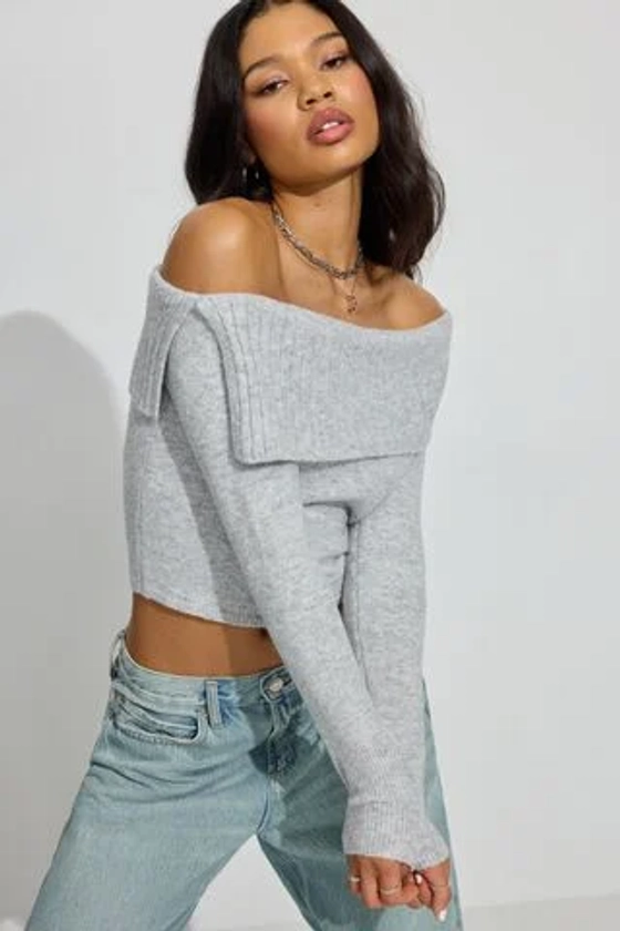 Spongy Off Shoulder Sweater Grey | Garage