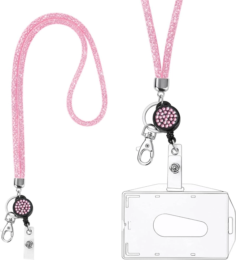Vicloon Card Holder with Lanyard, Crystal Lanyard with Transparent ID Card Holder, Lanyard and Badge Holder Set, Keyring Badge Holders and Neck Strap for Keys ID Badge (Pink) : Amazon.co.uk: Stationery & Office Supplies