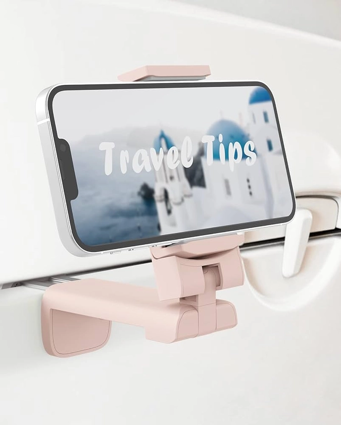 MiiKARE Airplane Travel Essentials Phone Holder, Universal Handsfree Phone Mount for Flying with 360 Degree Rotation, Table-Pink