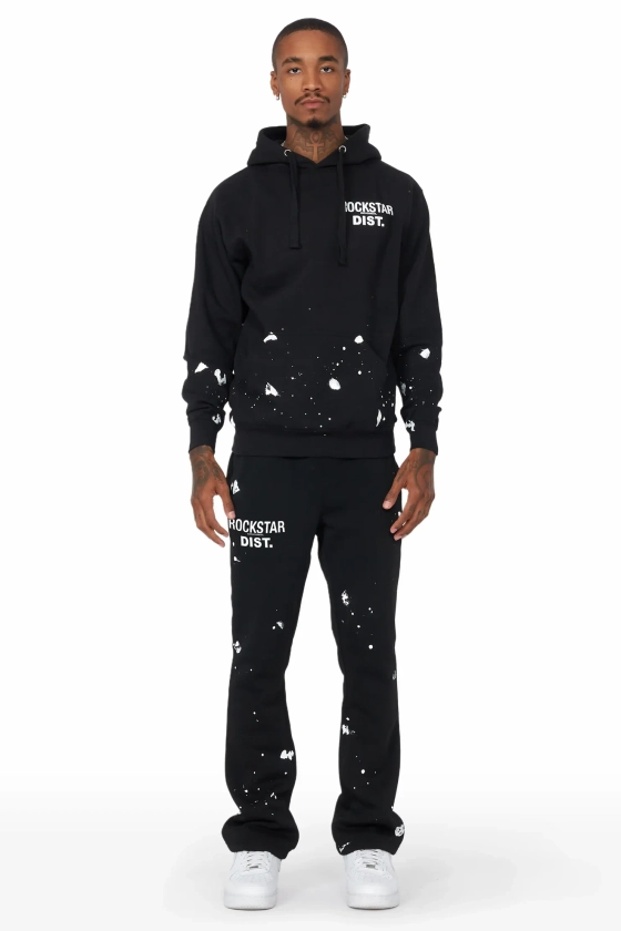 Raffer Black Hoodie/Stacked Flare Track Set