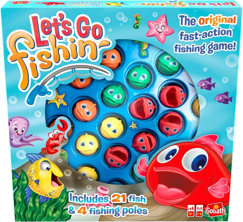 Let's Go Fishin' Original - Jeu d'Action et d'Adresse pour Enfants à Partir de 3 ans - Jeu de Pêche - 21 Poissons - 4 Cannes à Pêche - 1 à 4 Joueurs -20 Minutes