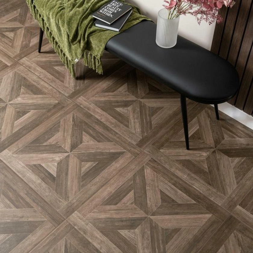 Empire Dark Oak Parquet Wood Effect Porcelain Floor Tiles
