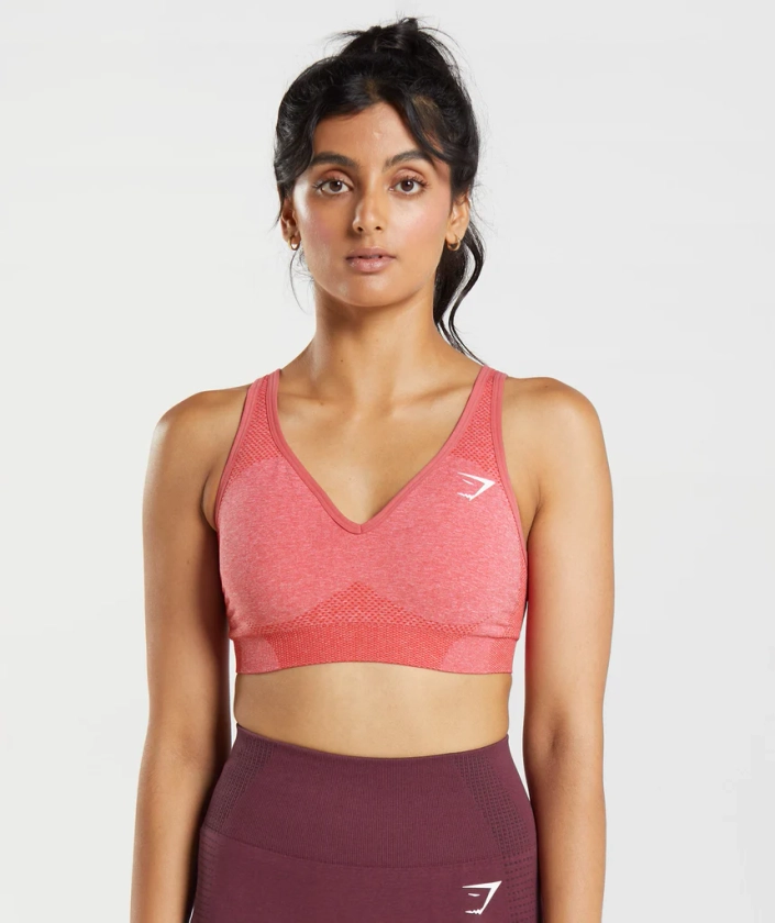 Gymshark Vital Seamless 2.0 V Neck Sports Bra - Chilli Red Marl