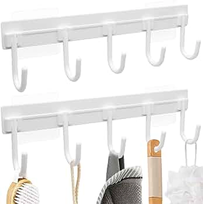 Heavy Duty Wall-Hooks 30lbs,Set of 2 Adhesive Towel-Rack with 5-Tri Hooks for Bathroom-Organizer,Coat-Rack-Wall-Mount,Over-the-Door-Hooks,Home & Kitchen-Organizer-and-Storage,Dorm-Room-Essentials