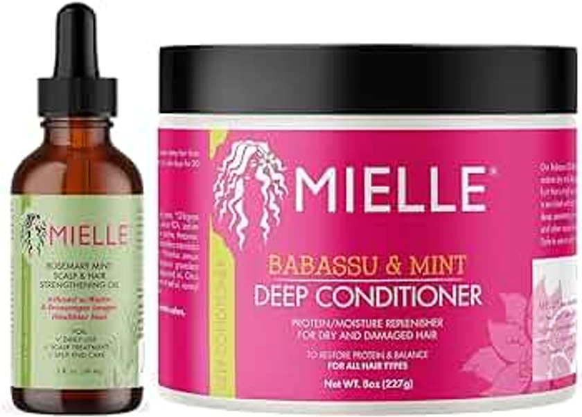 Mielle Organics Rosemary Mint Scalp & Hair Strengthening Oil and Babassu & Mint Deep Conditioner Bundle