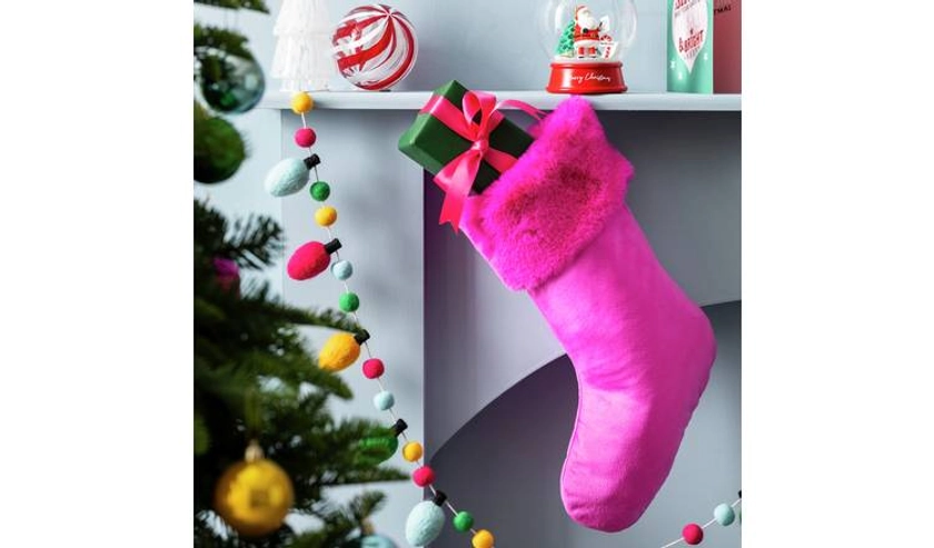 Habitat Pink Faux Fur Christmas Stocking