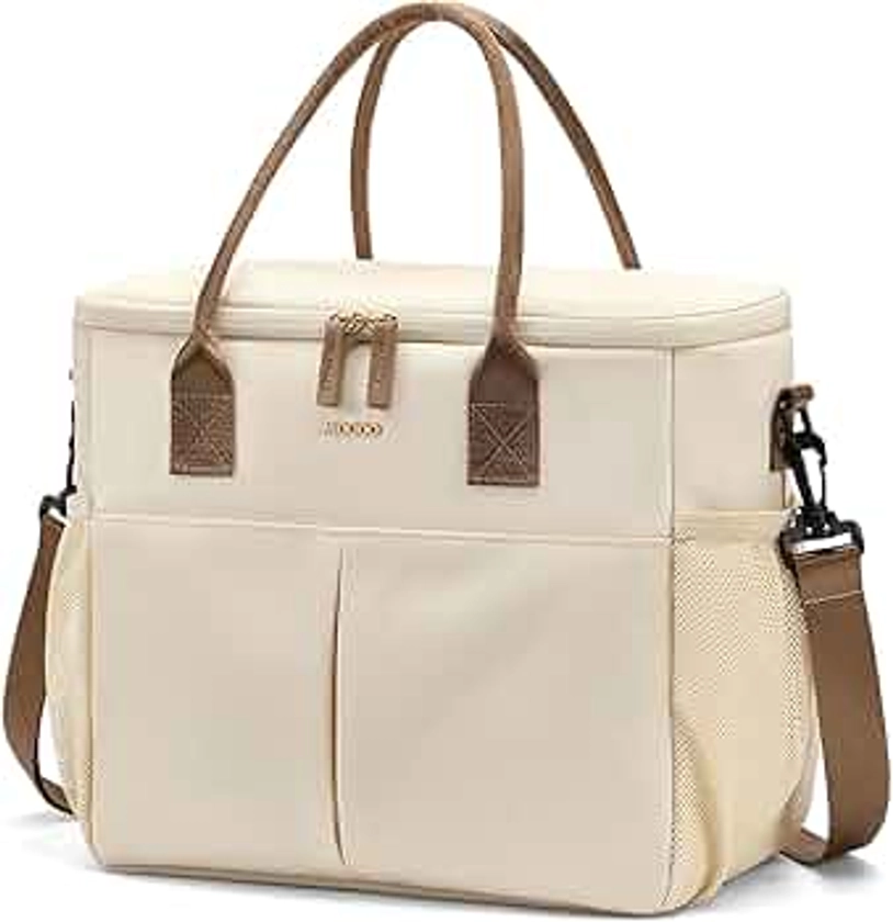 Lunch Bag Large Insulated Lunch Bags for Women Men Adult Lunch Box with Shoulder Strap for Work,Picnics,Outings (Beige)