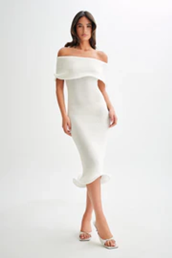 Molly Off Shoulder Knit Midi Dress - Ivory