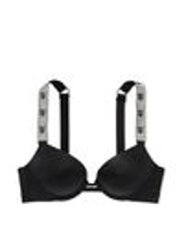 Black Smooth Monogram Push Up Shine Strap Bra