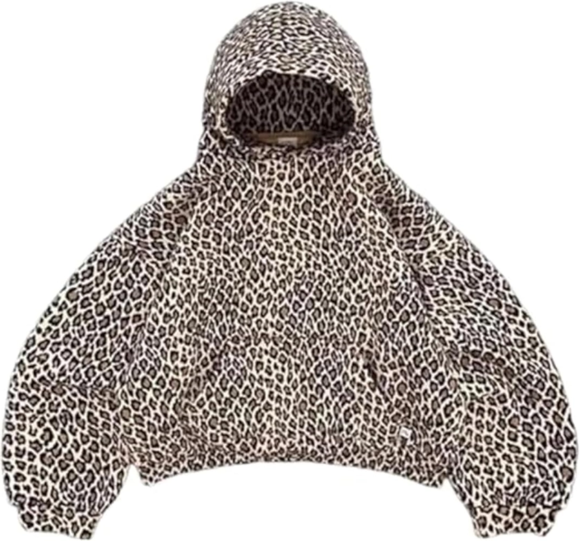 CUTEGAL Oversized Leopard Print Hoodie Cheetah Print Streetwear 2000s Pullover Sweatshirt Hooded Y2k Graphic Hoodies