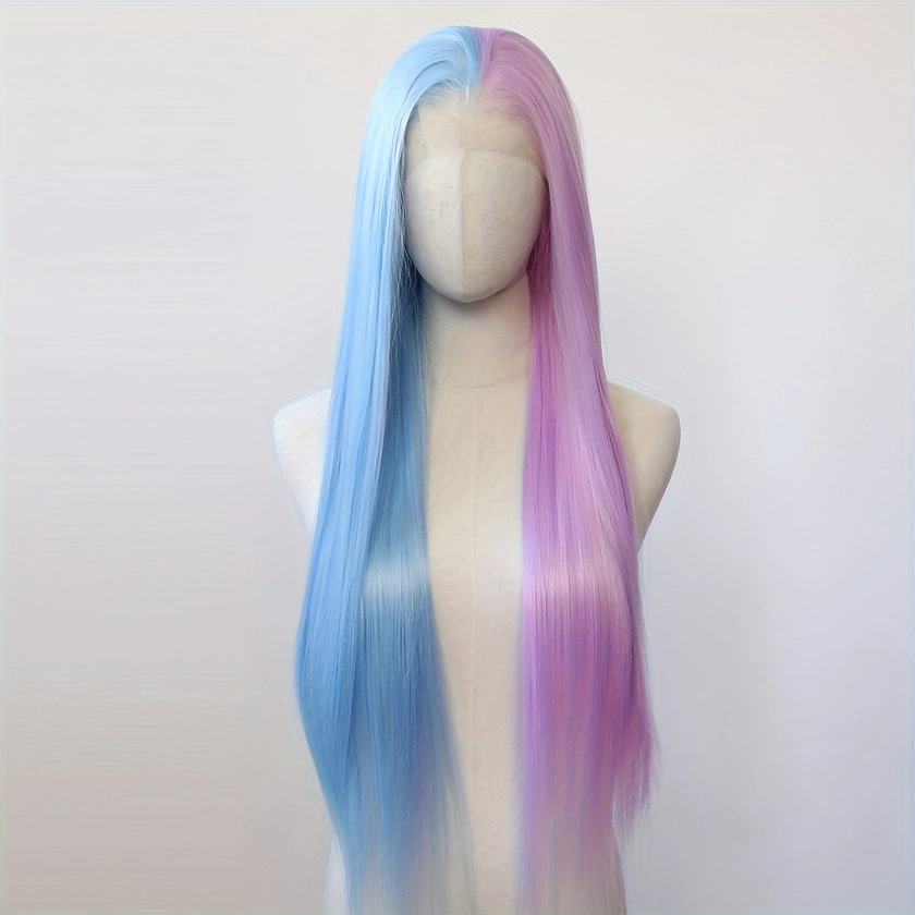Bicolor Long Straight Wig Synthetic Wig Costume Wig For Halloween Party Split Dye Wig Bicolor Wig