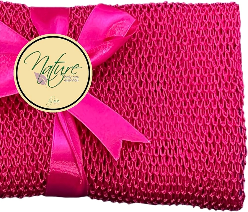 Net Bath Sponge, NKN, Customized N1 Weave, Long, Skin Exfoliation, African, Porous, Stretches Horizontally to Approximately 49" (Rose)