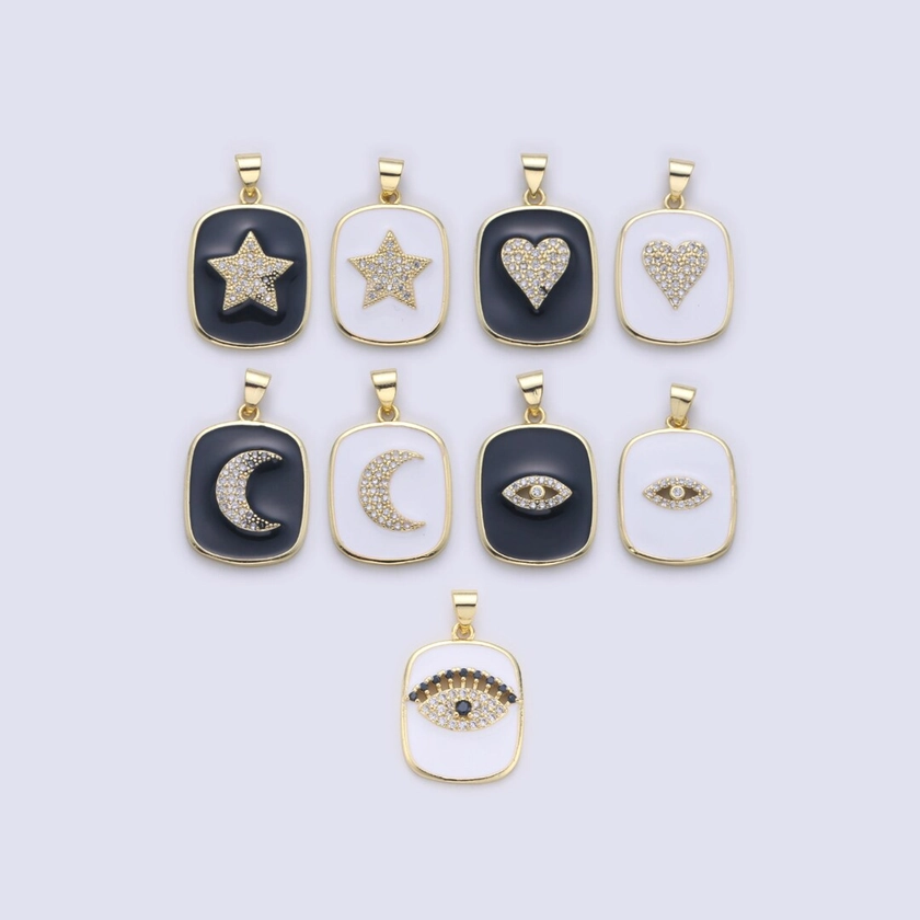 Dainty Enamel Tag Pendant Gold Tag Evil Eye Star Heart Moon White Black Charm for Necklace Pendant Findings for Jewelry Making, I-445 I-452 - Etsy