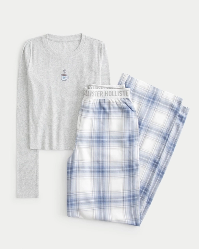 Women's Long-Sleeve Graphic Tee & Flannel Pajama Pants Set | Women's Bottoms | HollisterCo.com