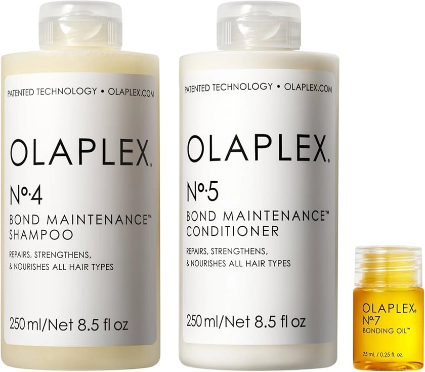 Olaplex Wash and Shine Hair Kit: No. 4, 5, 7, Shampoo & Conditioner Set to Cleanse, Hydrate, & Control Frizz Up to 72 Hours, Bonding Oil for Shine & Protect, For All Hair Types