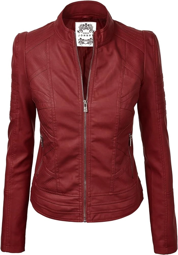 Made By Johnny MBJ WJC746 Womens Vegan Leather Motorcycle Jacket M RED at Amazon Women's Coats Shop