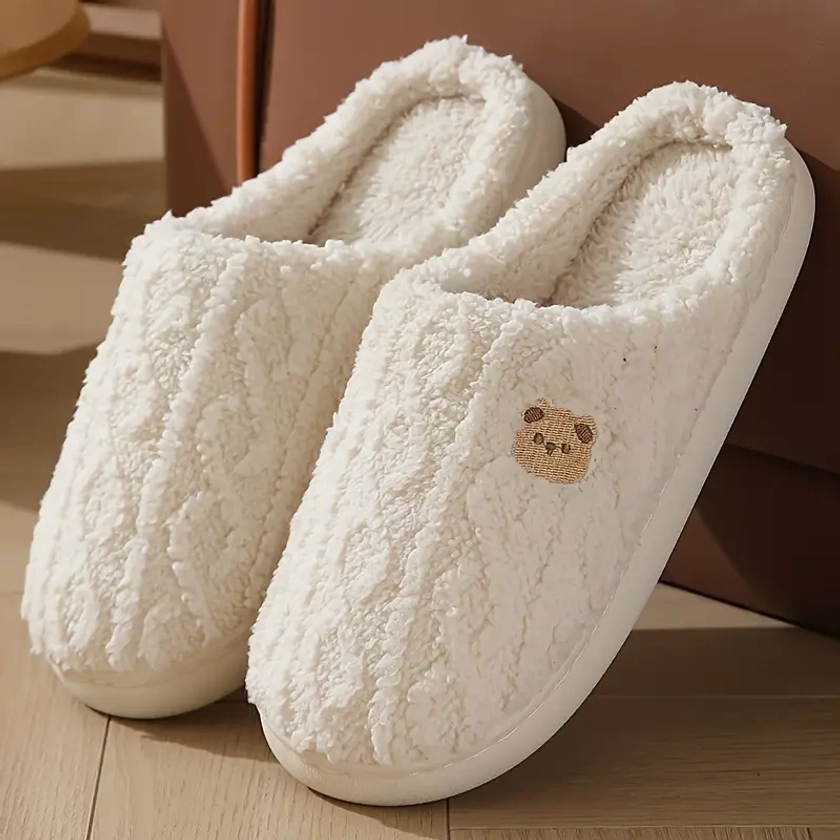 Cozy Plush lined Winter Slippers Couples Warm Non slip - Temu