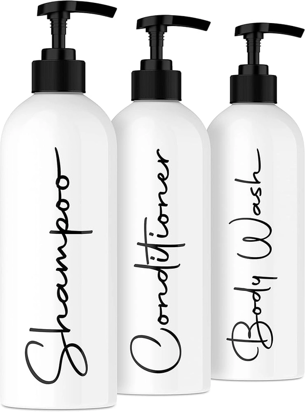 Amazon.com: Alora 16oz Refillable Shampoo and Conditioner Dispenser Bottles - Set of 3 - Pump Bottle Dispenser for Shampoo, Conditioner, Body Wash - Empty Plastic Refillable Containers for Shower, Matte White : Beauty & Personal Care