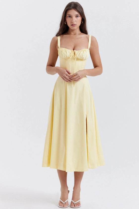 Clothing : Midi Dresses : 'Carmen' Buttercup Bustier Sundress