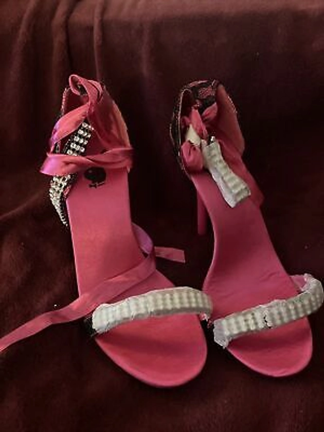 PLAYBOY - Hot Pink / Black Studded Heels With Ankle Lace Straps - Size US 8M