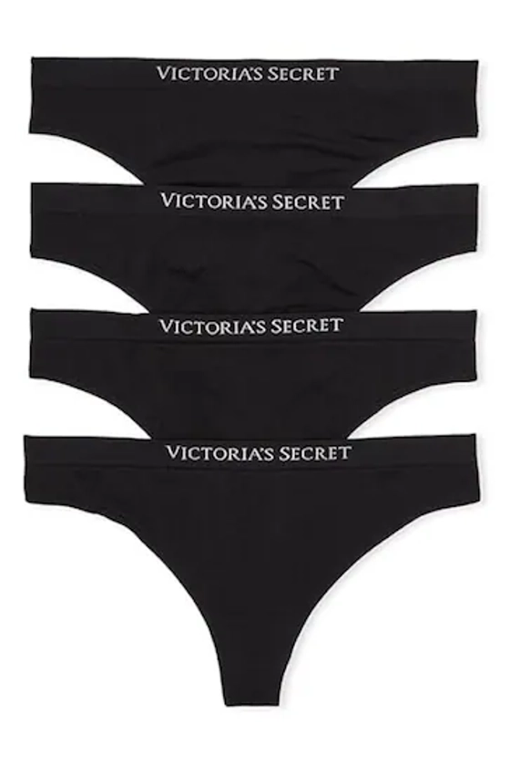 Victoria's Secret Black Thong Logo 4 Pack Knickers