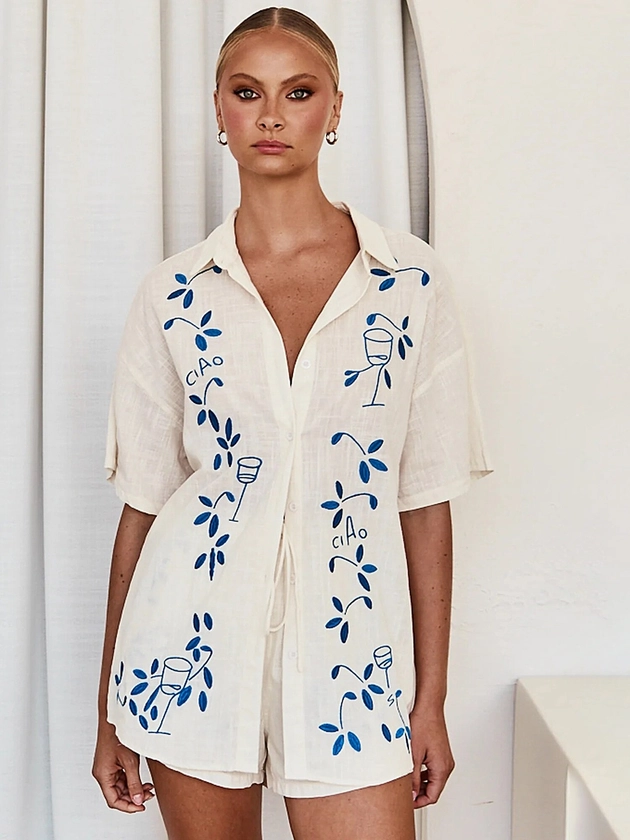 LULU & SKY Embroidered Shirt Collar Shirt & Shorts