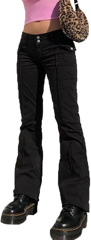 HBER Low Rise Flare Pants for Women Bell Bottom Black Bootcut Leggings Y2k