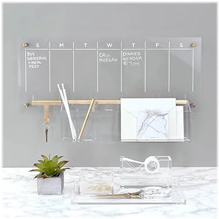 russell+hazel Acrylic Wall Pencil Bloc, Clear with Gold-Tone Hardware, 4.175” x 3.5” x 5.125”