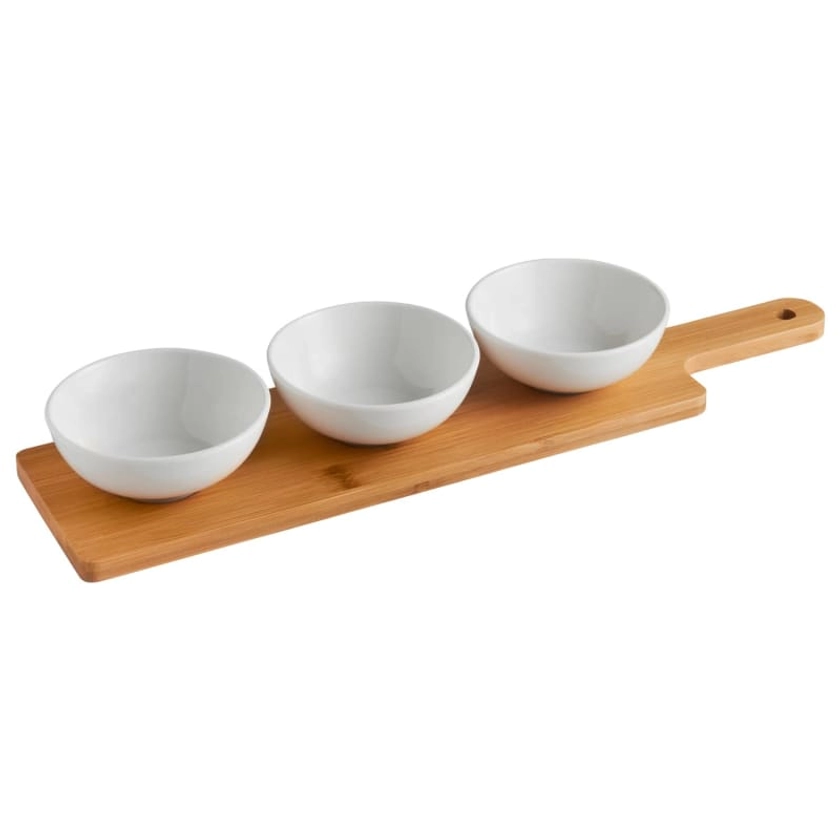 Set of 3 Serving Bowls with Bamboo Tray - Round