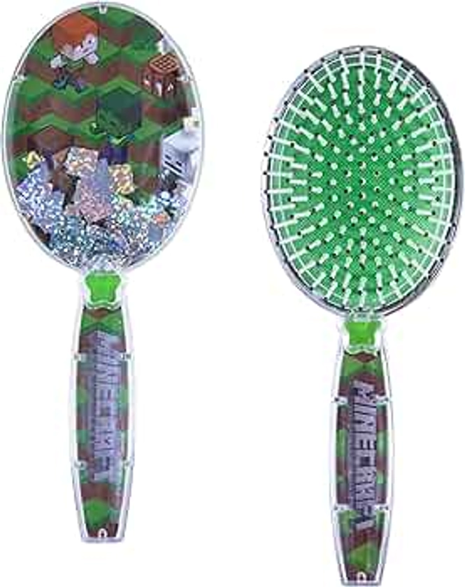 Minecraft Hair Brush with Magical Sparkling Cubes - Confetti Hair Brush, Green - Boys Hair Brush Ages 3+