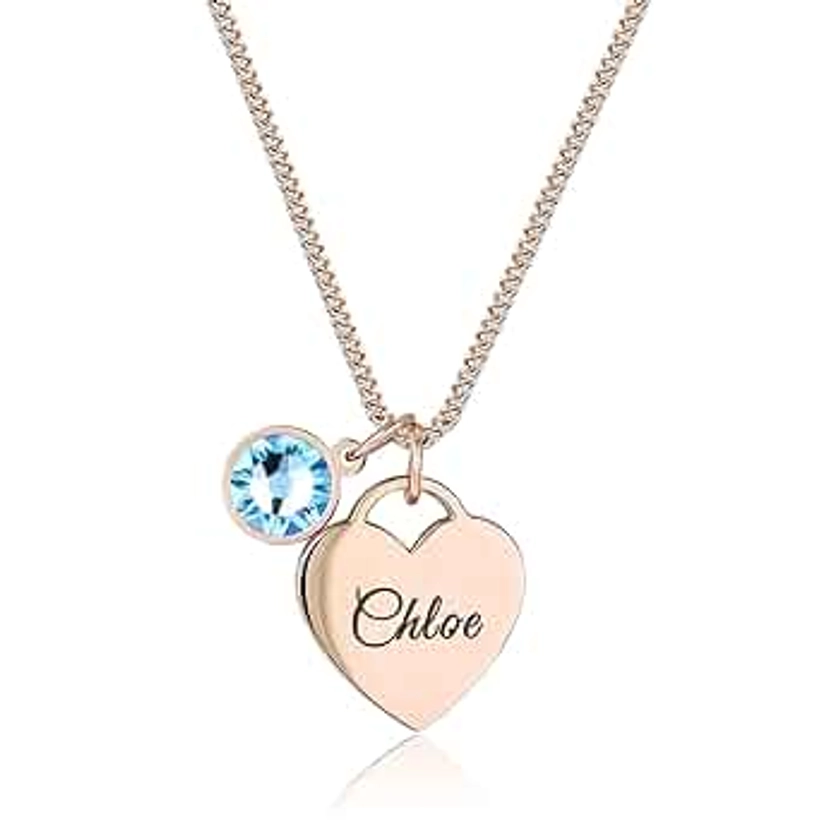 TMT® Personalised necklace with Birthstone heart pendant gift box | initial heart necklace engraved for Daughter Mum Best Friend Girlfriend | Birthday gift for 18th 21th 30th 16th 13th