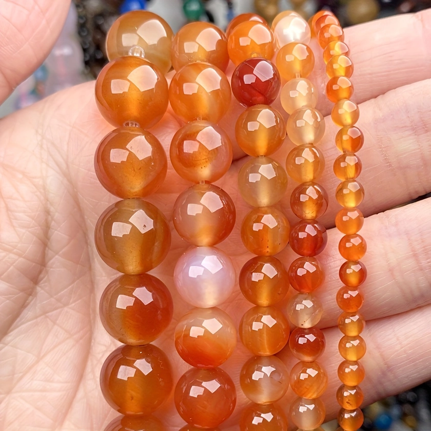 Natural Orange Red Agates Carnelian Stone Beads Loose Spacer Beads Necklace Bracelet Accessory For Jewelry Making (4/6/8/10/12mm)