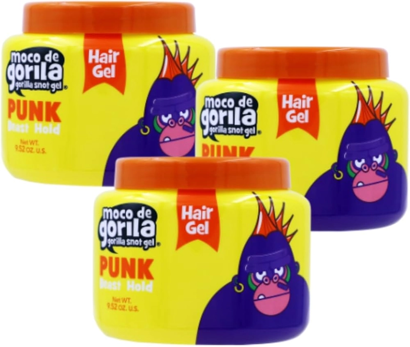 Moco de Gorila Punk, Hair Styling Gel, Gives your Hairstyle a Long-Lasting Effect, Reactivate with Water, High Fixation, 3-Pack of 9.52 Oz Each, 3 Jars