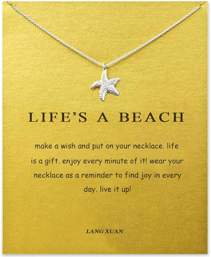 Amazon.com: LANG XUAN Friendship Starfish Necklace Good Luck Butterfly Pendant Chain Necklace with Message Card Gift Card for Women Girl : Clothing, Shoes & Jewelry