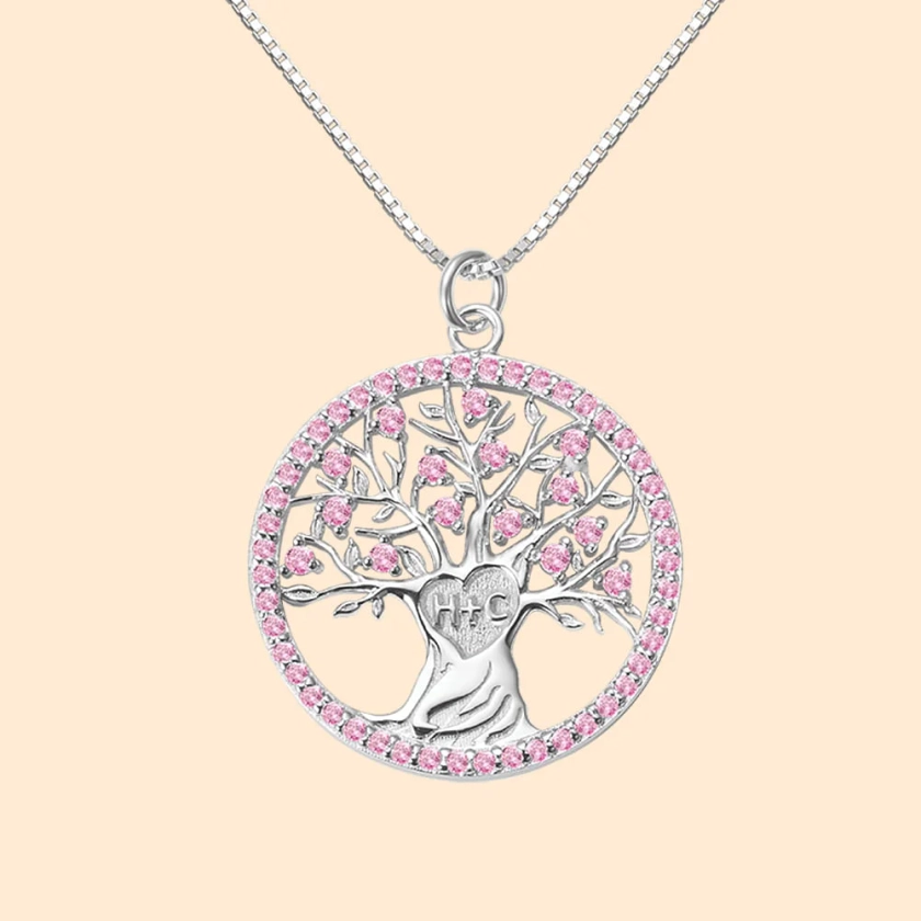 Personalised Birthstone Heart Tree Necklace - CALLIE