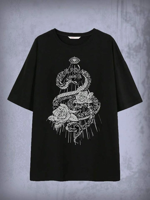 Goth Snake Graphic Oversized Tee