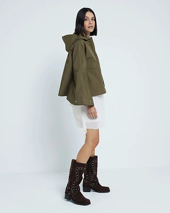 Khaki Waxed Cape Jacket | River Island